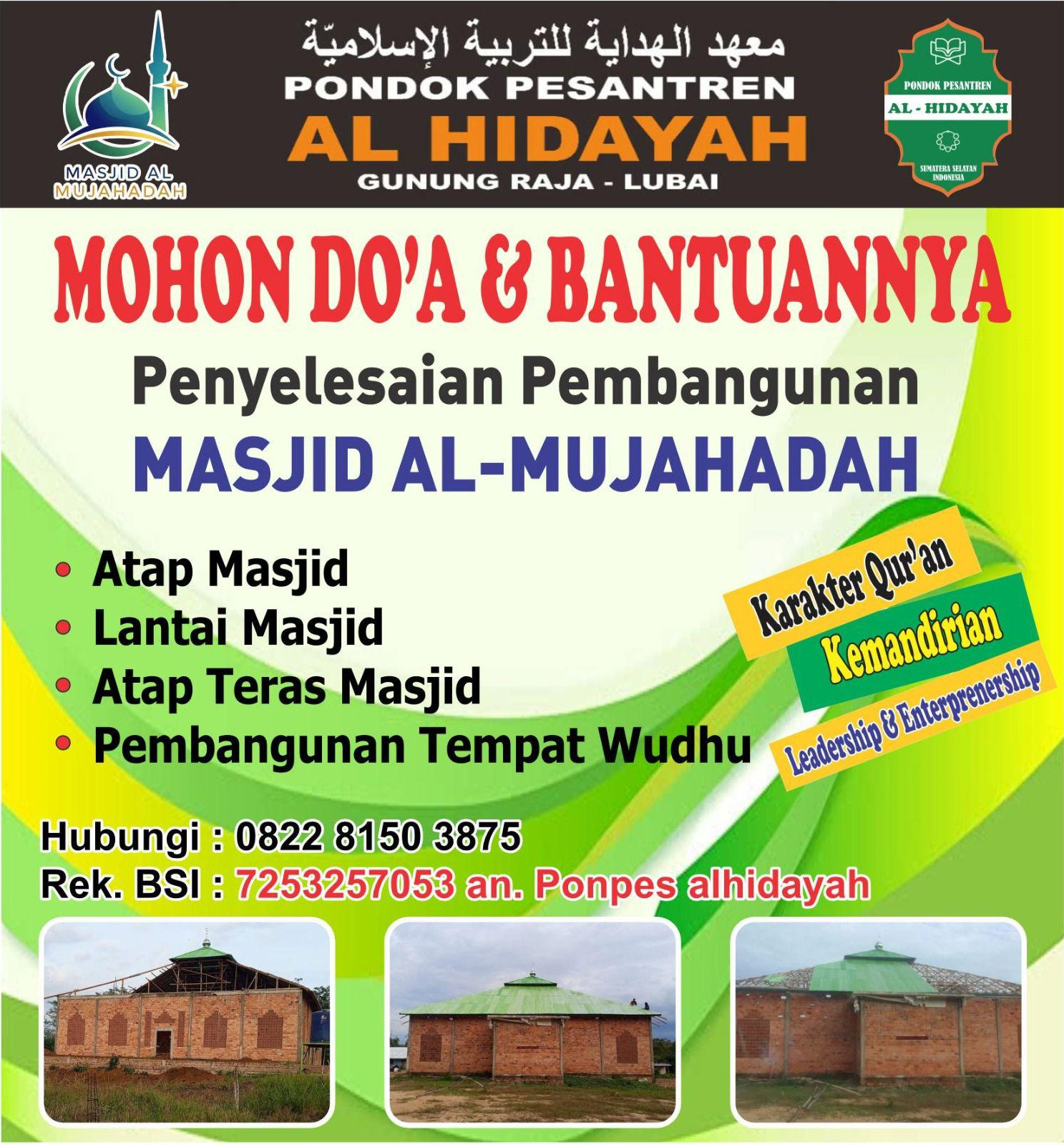 Donasi Pembangunan Masjid Ponpes Al Hidayah Lubai Muara Enim
